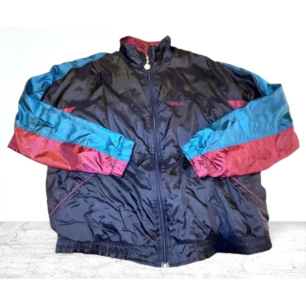 Vintage Advantage By Wilson Full Zip Colorblock Black Nylon Tennis Jacket Size L